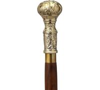 Wooden Walking Stick with Classic Solid Brass Handle Antique Style 36" Adjustable Detachable Lightweight Folding Walking Stick Victorian Gift for Men Women (Gold/Coffee)