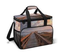 Wooden Walkway Beach Sunset Camping Cooler Bag Insulated Beach Coolers Portable Leak Proof Bags with Shoulder Strap