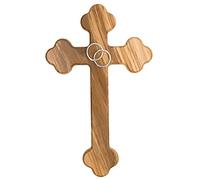 Wooden Wall Cross with Interlocking Wedding Bands | Reminder to Keep Christ Present in Marriage | Great Christian Gift for Wedding and Anniversary | Home Décor