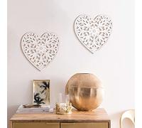 Wooden Wall Decor Floral Hollow Carved Wall Panel Floral Patterned Distressed White Rustic Wall Art Sculpture Ornament 12x 12 Inch for Home Hallway Bedroom Living Room Cafe Office (2 PCS Heart)