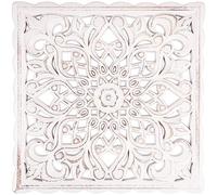 Wooden Wall Decor, Unique Hollow Carved Decorative Wooden Wall Panels 30x30cm Rustic Floral-Patterned Distressed White, Wall Art Sculpture Ornament for Home Hallway Living Room Cafe Office (square)
