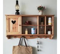 Wooden Wall Display Shelves Multi-Slot Hanging Cabinet with Doors 5-Hook Floating Sto Rack Space-Saving Home nizer for Living Room Bedroom & Kitchen (Wood)