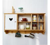 Wooden Wall Display Shelves with Doors Multi-Slot Hanging Sto Rack Floating Cabinet with 5 Hoo Space-Saving nizer for Living Room Bedroom Kitchen (White Wood)