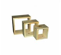 Core Products Set Of 3 Floating Wall Cube Shelves - Solid Pine, Natural Sanded Finish