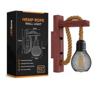 Wooden Wall Light Hemp Rope Industrial Wall Lamp Lamp Shade E27 Retro Black