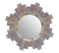 Wooden Wall Mirror With Grey Birch Frame & Metal Studs, Round Reflective Accent, Framed Wall Centrepiece Premier Housewares Grey One Size