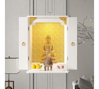 Wooden Wall-Mounted Buddhist Altar Shrine, Fengshui Prayer Offering Table for Meditation and Tribute, Guan Gong God of Wealth Display Pedestal