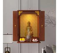 Wooden Wall-Mounted Buddhist Altar Shrine, Fengshui Prayer Offering Table for Meditation and Tribute, Guan Gong God of Wealth Display Pedestal