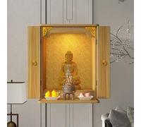 Wooden Wall-Mounted Buddhist Altar Shrine, Fengshui Prayer Offering Table for Meditation and Tribute, Guan Gong God of Wealth Display Pedestal