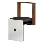 Wooden Wall-Mounted Folding Stool, Space-Saving Shower Bench with Leather Cushion, Entryway Shoe Rack, Brown Folding Chair for Bathroom and Hallway