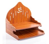 Wooden Wall Mounted Hanging Table top Temple Pooja Mandir God Stand Shelf for Storage and Idols Decoration for Home Office and Gifting (Brown- Design2)