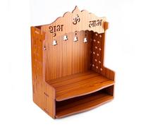 Wooden Wall Mounted Hanging Table top Temple Pooja Mandir God Stand Shelf for Storage and Idols Decoration for Home Office and Gifting (Brown- Design 3)