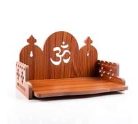 Wooden Wall Mounted Hanging Table top Temple Pooja Mandir Stand Shelf for Storage and Idols Decoration for Home Office and Gifting (Brown- Om Design2)