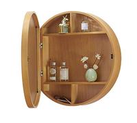 Wooden Wall-Mounted Medicine Cabinet with Round Mirror & Shelves - Stylish Storage Solution for nizing Bathroom Essentials and Enhancing Home Decor