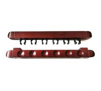 Wooden Wall-Mounted Pool Cue Rack for Billiards & Snooker - 6-Slot Hanging Cue Holder with Storage Space for Gloves and Towels, Approx. 365 x 40(RED)