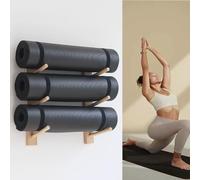 Wooden Wall-Mounted Storage Rack for Yoga Mats & Foam Rollers - Space-Saving Gym Organizer, Essential Fitness Equipment for Home Workouts & Studio Use