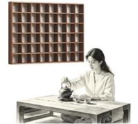 Wooden Wall Mounted Tea Cup Display Shelf, Large Mug Rack Organizer with Multi-Compartment Hanging Storage for Teapots and Knick Knacks