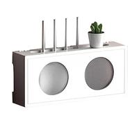 Wooden Wall-Mounted WiFi Router Storage Box, Organizer Rack with Frosted Acrylic Door for Media Console, TV Cabinet, Remote Control & DVD, Stylish White Decor (B-45.3x10x20cm)