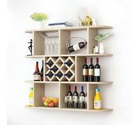 Wooden Wall-Mounted Wine Rack, Bar Display Cabinet, Tiered Design, Thickened Board, Clear Grain, Suitable for Living Rooms and Bars.-Fabric