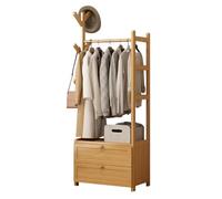 Wooden Wardrobe with Drawers - Free Standing Clothes Rail, Modern Bamboo Storage Solution for Bedroom, Small Garment Rack