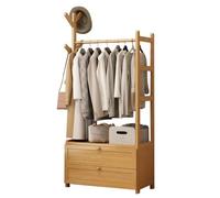 Wooden Wardrobe with Drawers - Free Standing Clothes Rail, Modern Bamboo Storage Solution for Bedroom, Small Garment Rack