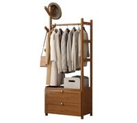 Wooden Wardrobe with Drawers - Free Standing Clothes Rail, Modern Bamboo Storage Solution for Bedroom, Small Garment Rack