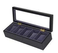 Wooden Watch Box Organizer - 5 Slot Display Case with Clear Top for Jewelry Collection Storage - Black Watch Holder, 34x11.5x7.8cm, Elegant Timepiece Showcase