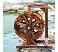 Wooden Water Wheel Fountain with Stand - Fengshui Water Feature for Patio, Pond, Pool, Outdoor Garden Decoration, Vintage Rustic Ornamental