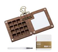 Wooden Watercolour Palette 8/15 Grid - Portable Pocket Painting Set with Brush Clip & Sketchbook, Mini Travel Paint Box for Artists, Beginners & Outdoor Sketching - Brown