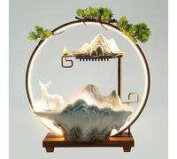 Wooden Waterfall Ornament with LED & Mist - 17" Desktop Fountain, Backflow Incense Burner for Home/Office, Zen Meditation Decor with Fawn & Pine Tree Symbolizing Wealth (Natural Wood Finish)