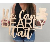 Wooden We Can Bearly Wait Sign for Backdrop - Bear Baby Shower Decoration Backdrop Banner for Gender Reveal baptism Party (Girl Boy Baby) Theme Background