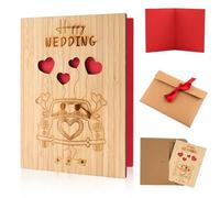 Wooden Wedding Card,15 x 11 CM Just Married Wedding Day Cards,Personalised Congratulations Card With Envelope for Bride Groom