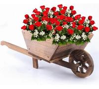 Wooden Wheel Barrow Planter Modern Garden Burnt Wood