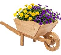 Wooden Wheelbarrow Planter Rustic Pine Decorative Garden Flower Pot Drainage Hole 73X31X28Cm