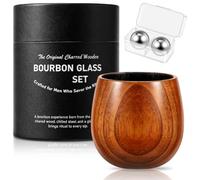 Wooden Whisky Glass Set with Stainless Steel Chilling Balls, Gift Box | Complete Wooden Whisky Set, Artisan Barrel Cups Glass, Gift for Dad, Husband, Brother, Boy Friend or Whiskey Lovers