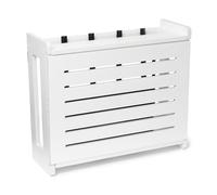 Wooden WiFi Router Storage Box - Standard Wall Mountable Decorative Modem Shelf Hider Cover with Cable Management System - Rustic Home Organization Solution for Most Routers Up To 11" Tall - White