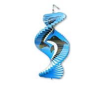 Wooden Wind Spinner, Dolphin Design, H40cm - Home & Garden Hanging Ornaments - Customisable Spiral Shape - Handmade Decoration for Outside Areas, Patio & Conservatory