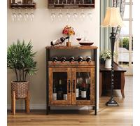 Wooden Wine Bar Cabinet with Wine Rack and Stemware Holders