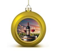 Wooden Wine Barrel Christmas Tree Ornaments 1.6 Inch Shatterproof Pc Plastic Balls with Lanyard Baubles Hanging Christmas Ball Ornaments for Xmas Tree Holiday Party Wedding Home Decorations-Golden