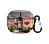 Wooden Wine Barrel on Wine Bottle Bluetooth Earbuds Case Cover Full Body Shockproof Protection Hard Case Support Wireless Charging with Keychain Personalized Gift for AirPods 3