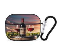 Wooden Wine Barrel on Wine Bottle Earbuds Organizer Shockproof Protective Airpods Pro Cover with Carabiner Clip Anti Fall Carrying Earphone Case Cover for Airpods Pro 2nd Generation Black