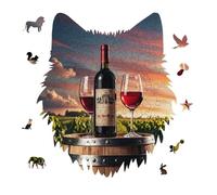 Wooden Wine Barrel on Wine Bottle Jigsaw Puzzle 175PCS Wolf Head Design Puzzle Wooden Jigsaw Puzzles for Adults Families