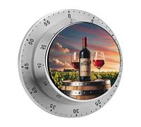 Wooden Wine Barrel on Wine Bottle Kitchen Timer 60 Minute Visual Wind Up Timers Indoor Mechanical Timers with Magnetic Base Stainless Steel Timer for Home Cooking Time Management Tool