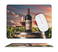 Wooden Wine Barrel on Wine Bottle Mouse Pad for Office, Leather Mouse Mat with Non-Slip Base, Waterproof Desk Pad Protector for Home, Personalized Mouses Mat for Travel, Outdoor, 10" X 8"