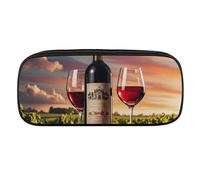Wooden Wine Barrel on Wine Bottle Pencil Case Waterproof Leather Pencil Pouch Multi-purpose Aesthetic Makeup Bag Cute Pen Bag Large Cosmetic Bag for Office Stationery, Travel
