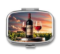 Wooden Wine Barrel on Wine Bottle pilldispenser with Mirror 2 Compartments Waterproof PillCase for Purse Pocket Non-Slip Grip Travel Medicine Organizer Container Box for Vitamin Fish Oil Supplement