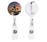 Wooden Wine Barrel on Wine Bottle Retractable Badge Reel - Personalized ID Name Badge Holder with Lanyard Cute Badges Reel Holder Round Nurse Doctor Name Tag Badges Clip for Work