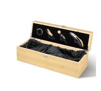 Wooden Wine Box, Single Bottle Presentation Case with Accessories Set, Champagne Bottle Gift Box for Father’s Day Birthday Wedding Anniversary Party