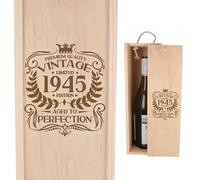 Wooden Wine Box Vintage 1945 Aged to Perfection Birthday Design, Personalised Wine Box for 81st Birthday Celebration, Custom Laser Engraved Wooden Carrier for Champagne or Spirits Bottles