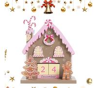 Wooden With Countdown Christmas - Man And Tree Log House Desktop Calendar Ornament With Wooden Blocks | For Home, Le Bu